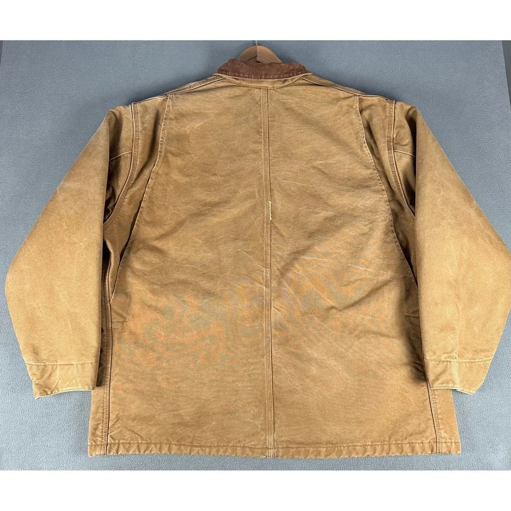 Carhartt Jacket Mens 56 Brown Distressed Canvas Blanket Corduroy Collar C01 BRN